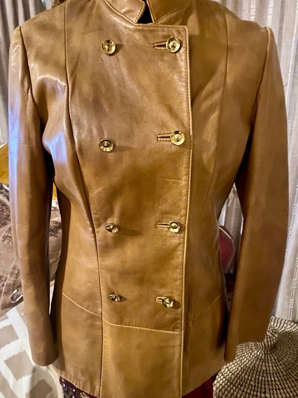 60’s vintage Women's Double-Breasted Brown Leather Jacket
